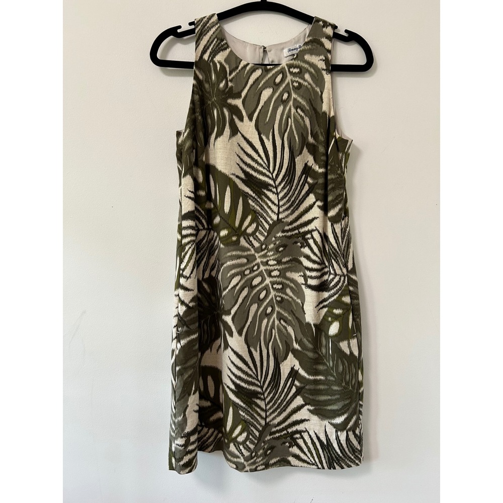 Tommy Bahama Womens XS Green Tropical Monstera Silk Shift Dress Tank Pocket